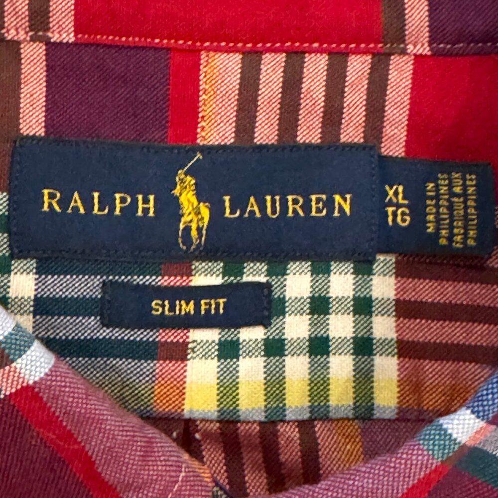 LN RALPH LAUREN Slim Fit Red & Blue Plaid Long Sleeve Button Down Shirt … - Picture 3 of 7